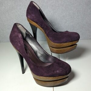 Jessica Simpson Purple Suede Wood Platform Heels Women's Size 8.5 StilettoY2K‎